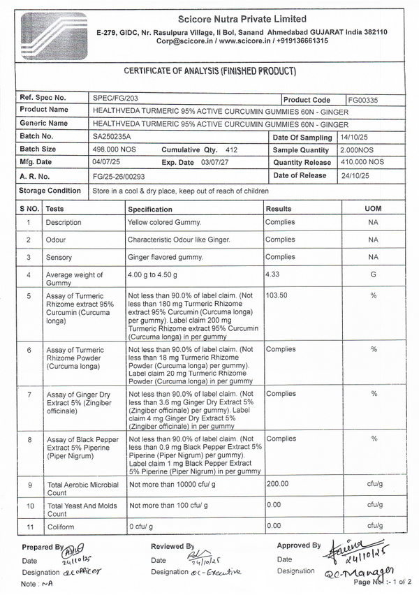 HEALTH VEDA TURMERIC 95% ACTIVE CURCUMIN GUMMIES